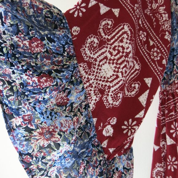 Flying Tomatoe Bell Sleeves Rayon Cotton Blend Red Blue Bohemian Dress Size L - Picture 3 of 9